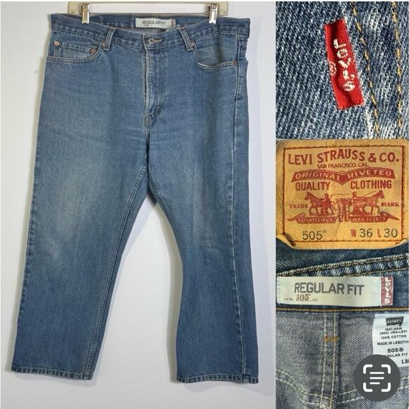 Levi’s 505 Men’s Jeans 36x30 Blue Regular Fit Straight Leg Denim Made in Lesotho - Picture 1 of 12